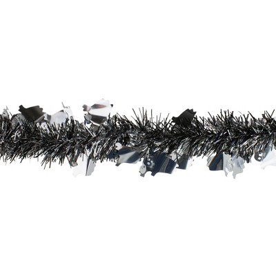 50-Foot Black and Silver Halloween Tinsel Garland with Ghosts