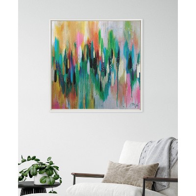 Colorful Abstract Brushstroke Canvas Art with White Frame, 30x30
