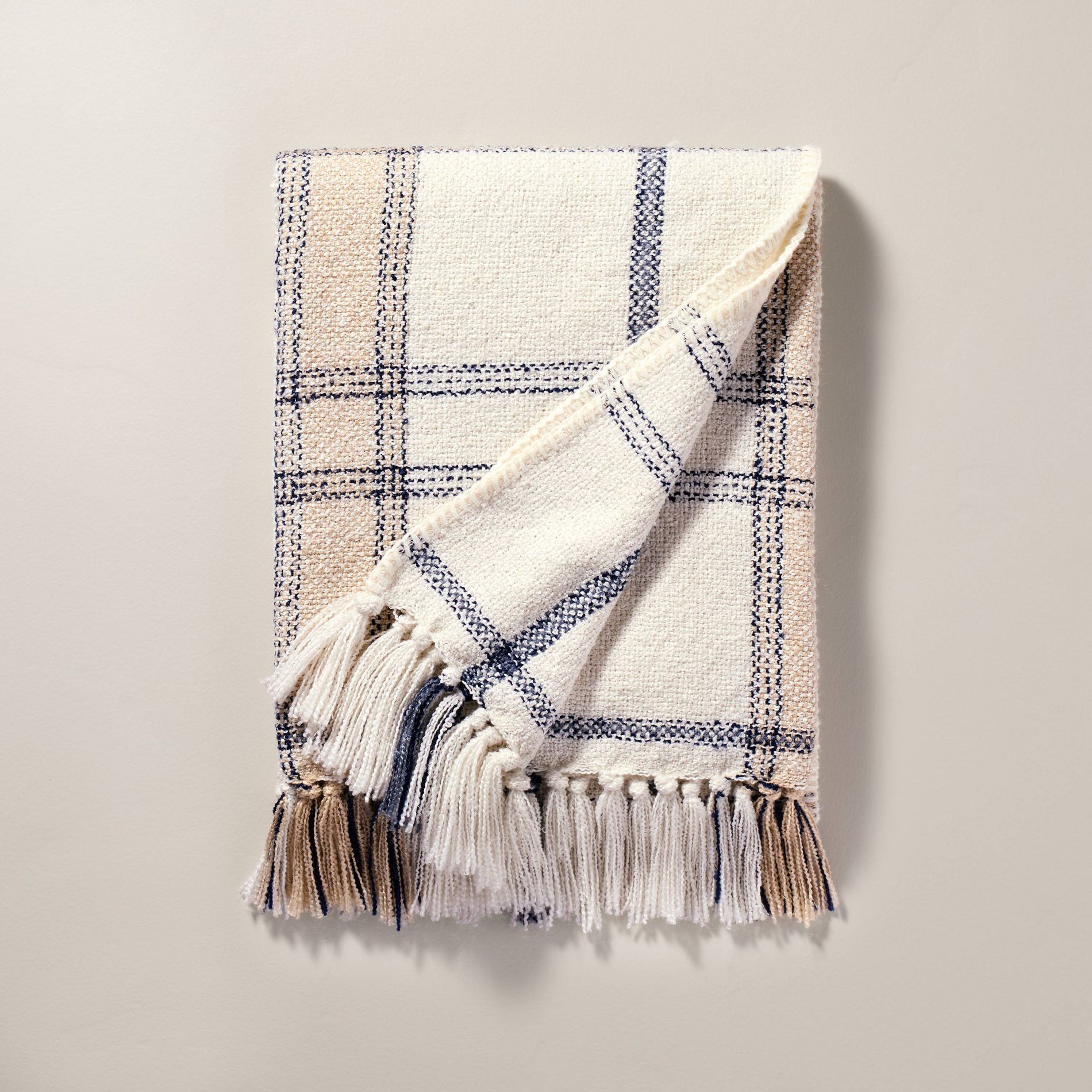 Soft Woven Plaid Throw Blanket Sour Cream/Blue - Hearth & Hand™ with Magnolia