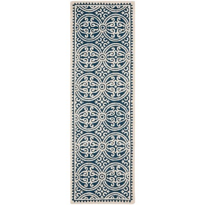 Navy Blue and Ivory Hand-Tufted Wool Area Rug