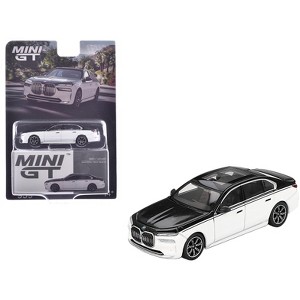 BMW i7 xDrive60 Dravit Alpine White and Black Sapphire Limited Edition 1/64 Diecast Model Car by Mini GT - 1 of 4