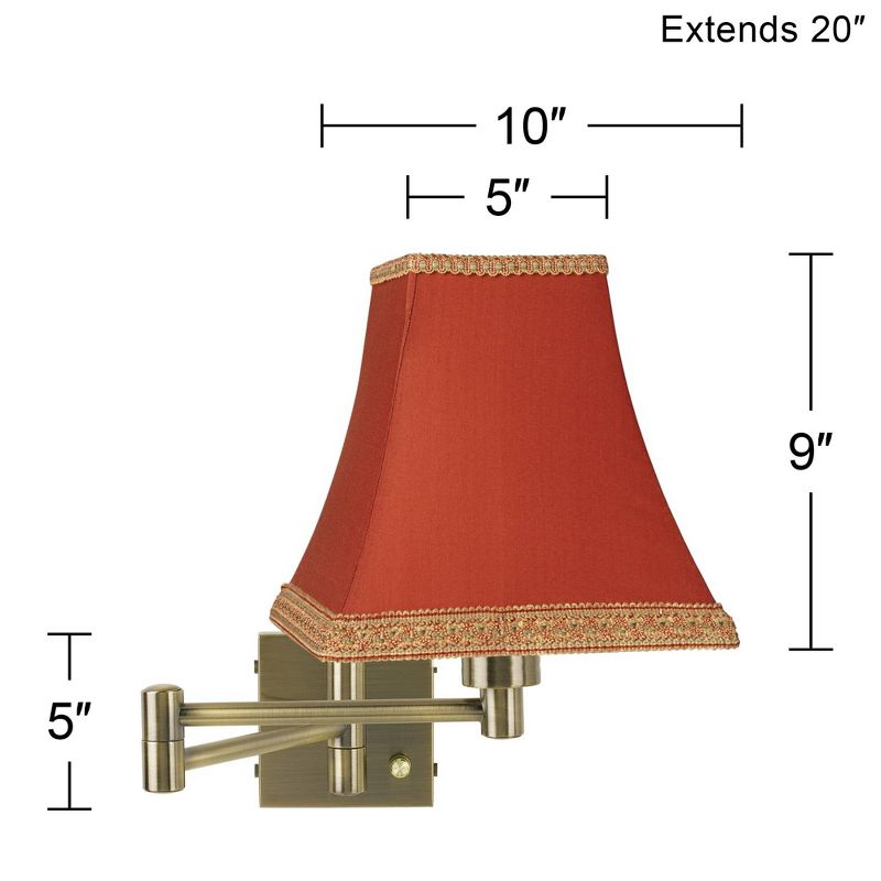 Barnes and Ivy Modern Swing Arm Wall Lamp Antique Brass Plug-In Light Fixture Rust Orange Square Shade for Bedroom Bedside Reading, 2 of 4