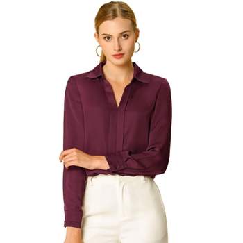 Women's Long Sleeve Work Shirts Sexy V Neck Button Blouses Ruched Casual  Tops Regular Fitted Solid Blouse Tops