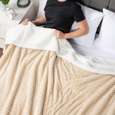 Cream Beige Reversible Sherpa Fleece Throw Blanket