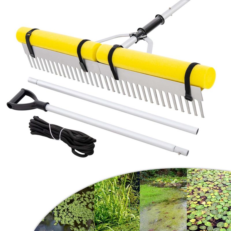 Costway Floating Weed Lake Rake Pond Weed Cutter with Foam Floats, Extended Handle & Rope, 1 of 11