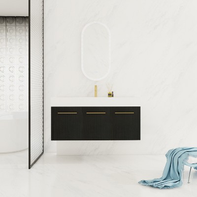 Vynxaria 48-Inch Wall-Mounted Bathroom Vanity with Thick Edged Double Resin Sink in KD-Package for Spacious Bathrooms