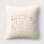 Embroidered Happy Easter Square Throw Pillow with Printed Reverse Neutral/Rose - Threshold™