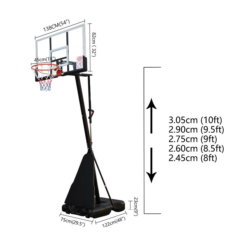 SKONYON Portable Basketball Hoop 54" Impact Stand Adjustable Height with Shatterproof Backboard Wheels for Outdoor Play, 4 of 9