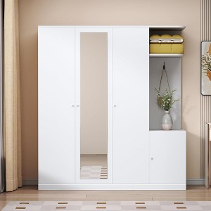 QingMoon Wardrobe Closet with Full-Length Mirror, Wooden Clothing Storage Cabinet, Armoires with Drawer, Shelves and Hanging Rods for Bedroom - 1 of 4