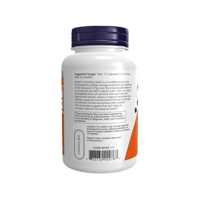 Now Foods Acetyl-L-Carnitine 500mg  -  100 Capsule, 3 of 4