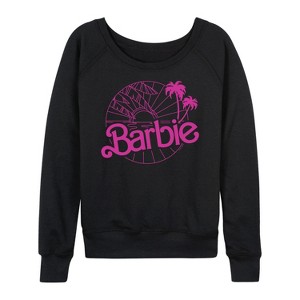 Women's - Barbie - Sunsets & Palm Trees Lightweight French Terry Wide Neck Long Sleeve Shirt - 1 of 4
