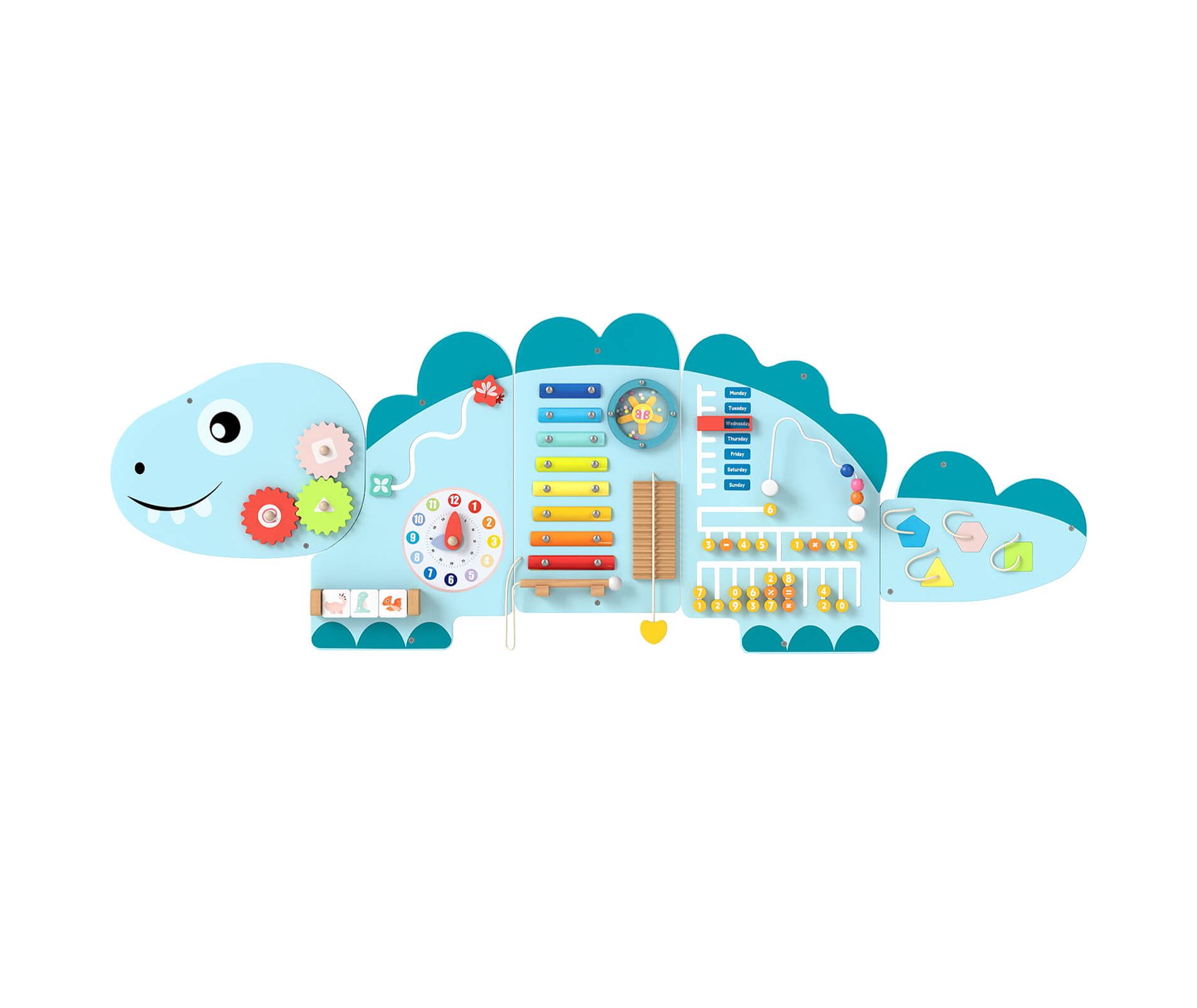 Costway 11-in-1 Dinosaur Activity Wall Busy Board Panels for Education Early Development Blue/Green