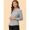 INSPIRE CHIC Women's Office Keyhole Elegant Stand Collar Long Sleeve Back Neck Button Blouse - 3 of 4