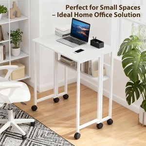 24.8" Folding Rolling Desk – Storage Shelf, Sturdy Steel Frame, Portable Sofa Table for Small Spaces, Home Office - 1 of 4
