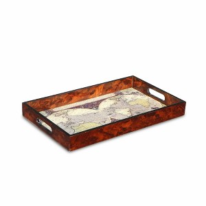 HomeRoots World Map Vintage Burlwood Serving Tray - 1 of 4