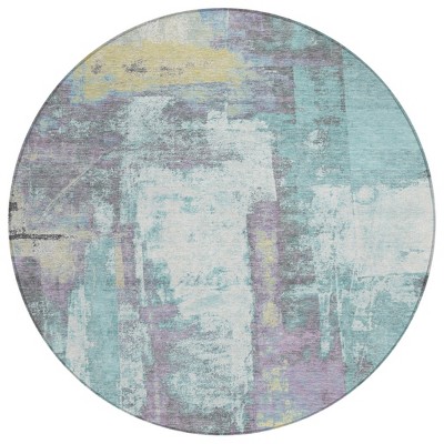 Teal Blue And Ivory Abstract Washable Indoor Outdoor Area Rug