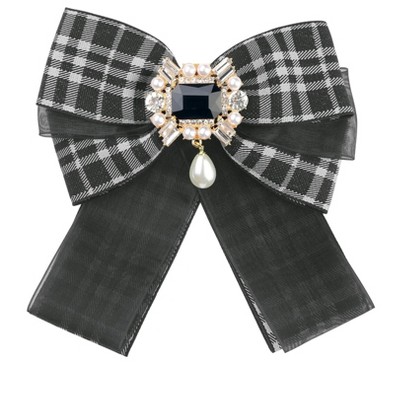 INSPIRE CHIC Women's Plaid Ribbon Checked Pins Bowtie Brooches