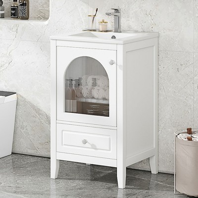 MOEPISY 20 inch Bathroom Vanity with Sink, Bathroom Cabinet with Soft Closing Glass Door