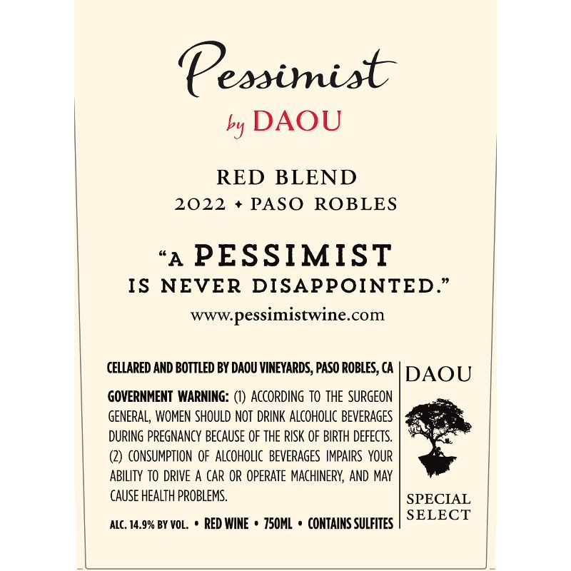 DAOU Pessimist Red Blend Red Wine - 750ml Bottle, 3 of 8