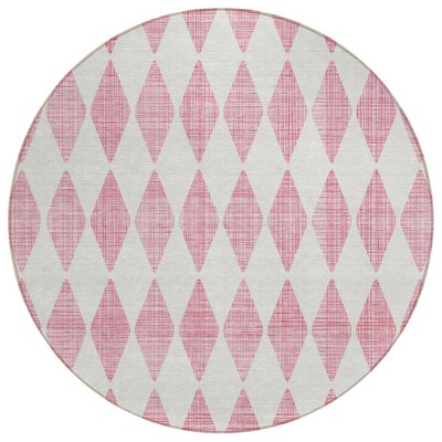 Pink And Ivory Geometric Washable Indoor Outdoor Area Rug