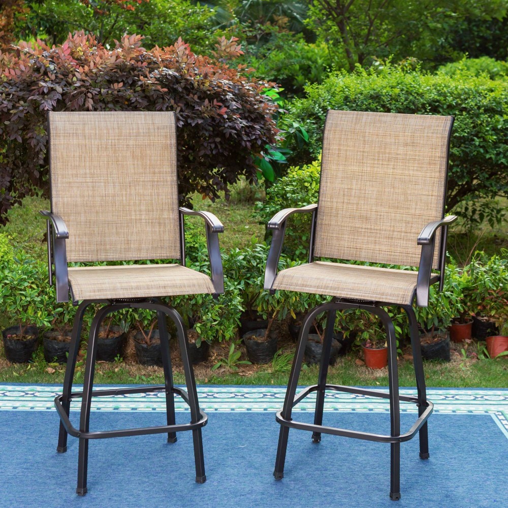 2pk Outdoor Swivel Bar Height Stools - Captiva Designs: Patio Seating with Footrest & Armrests
