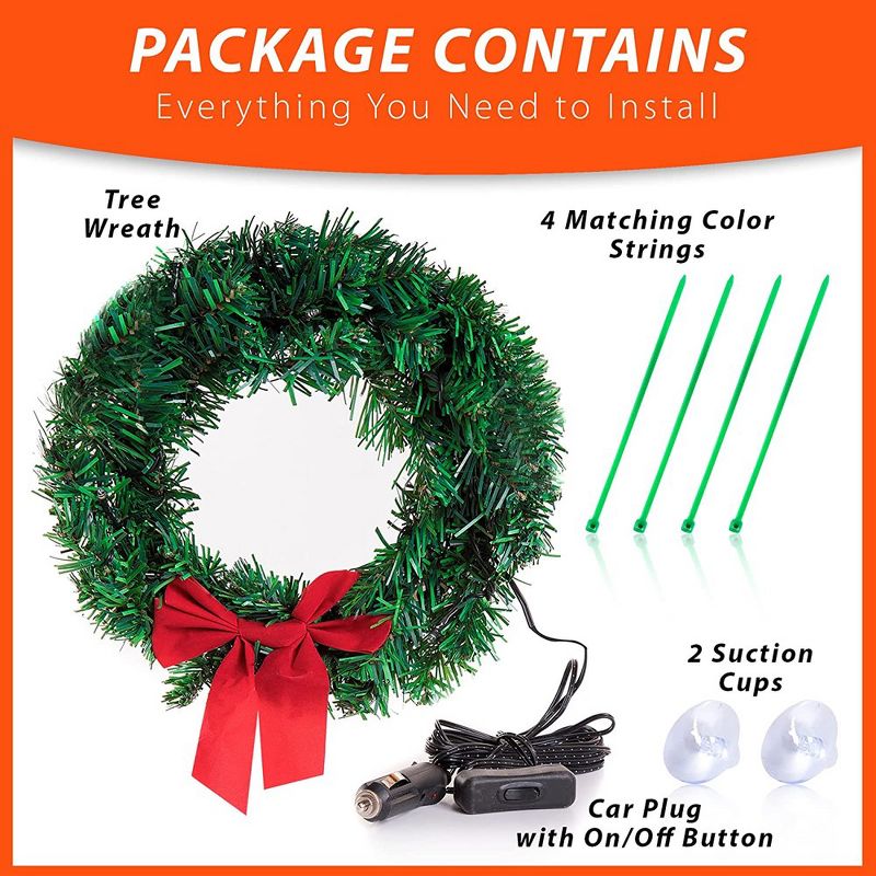 Zone Tech Car Christmas Wreath Decoration with Led Lights  Fits For Jeeps Trucks SUVs RVs Golf Carts & Home - Universal Holiday Season Decoration, 5 of 10