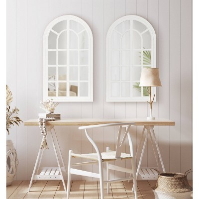 Boldmere 38"x22" Rustic Arch Farmhouse Wall Mirror in Distressed White
