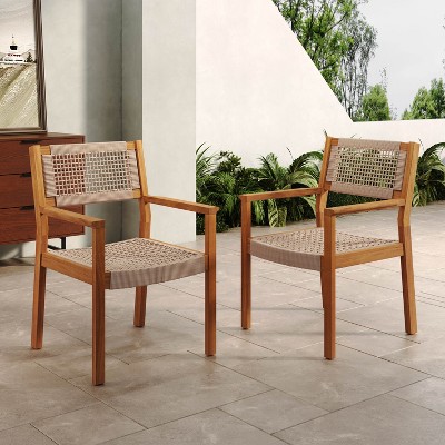 Christopher Knight Home Hani Braided Rope Acacia Dining Chairs, Teak/Brown