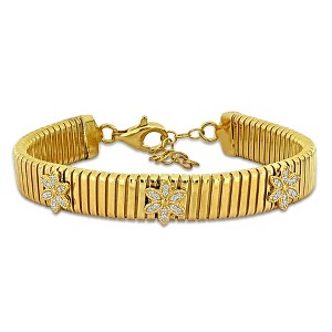EVERLY JEWELRY | Yellow Plated Sterling Silver 1/2 CT TGW flower Cubic Zirconia flat Omega Style Bracelet, 7.25 inc+1 2.5 inc Ext. - 1 of 4