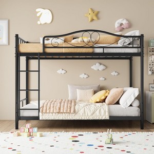Metal Bunk Bed Twin Over Twin, Heavy Duty Bunkbeds Frame with Safety Guard Rails for Kids Boys GirlsSteel Bed for School, Bedroom Space-Saving - 1 of 4