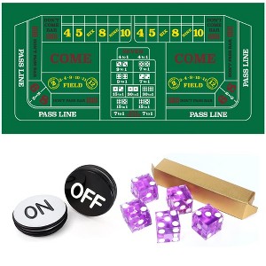 GSE Craps Table Top Game Set, Including A Craps Layout Felt, 5 Casino Dice and A Craps ON/Off Button - 1 of 4