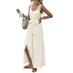 YESFASHION Maxi Dress Floral V NeckTie Waist Side High Slit Boho Casual  Long Dress for Women : Target