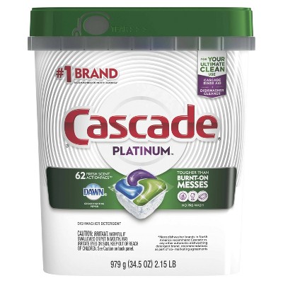 Cascade Platinum Dishwasher Pods, ActionPacs Dishwasher Detergent Tabs, Fresh Scent - 62ct