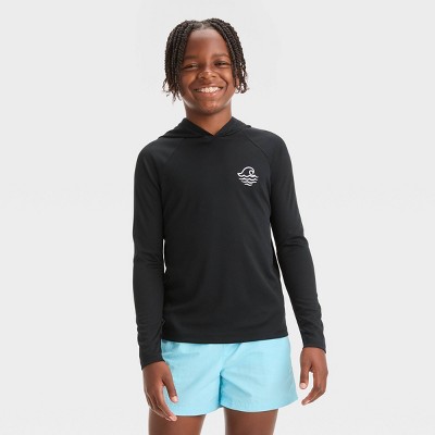 Boys' Long Sleeve Wave Hooded Rash Guard Top - art class™ Black S