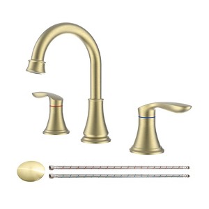 Cobbe 2-Handle 8 inch Widespread Bathroom Sink Faucet Brushed Gold Lavatory Faucet 3 Hole 360° Swivel Spout Vanity Sink Basin Faucets - 1 of 4
