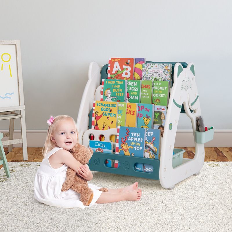 Costway 3-In-1 Kids Art Easel with Stool Magnetic Dry-Erase Board with  Book Rack Green, 3 of 11