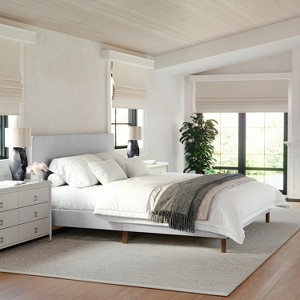 Martha Stewart Britta Upholstered Platform Bed with Rounded Headboard, Piped Detailing and Cushioned Siderails, Wood Slat Bottom, No Box Spring Needed - 1 of 4
