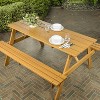 JONATHAN Y Shoreham 59" Modern Classic Outdoor Wood Picnic Table Benches with Umbrella Hole - 2 of 4