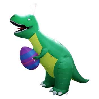 Holidayana 8 Foot Tall Giant Inflatable Easter LED T Rex Dinosaur Holiday Yard Decoration with Blower Fan, Tie Down Straps, Ground Anchor Stakes