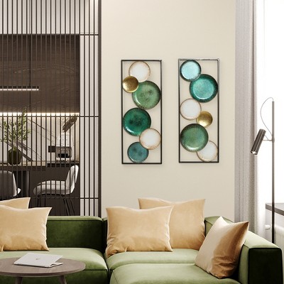 Set of 2 Multicolor Coastal Abstract Geometric Iron Wall Panels