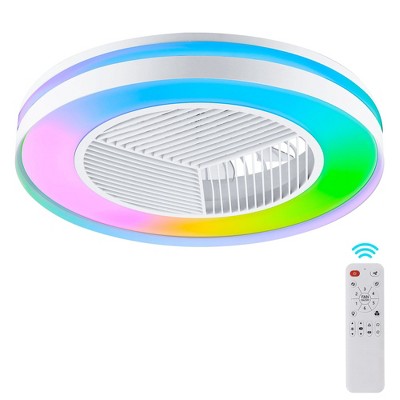 HUMHOLD 20" Smart Low Profle Ceiling Fans with RGB Lights Remote/APP/Voice Control, Bladeless Ceiling Fans with 6 Speeds, Timer, Quiet DC Motor, White