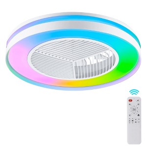 HUMHOLD 20" Smart Low Profle Ceiling Fans with RGB Lights Remote/APP/Voice Control, Bladeless Ceiling Fans with 6 Speeds, Timer, Quiet DC Motor, White - 1 of 4
