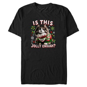 Mens Lost Gods Is This Jolly Enough Sweater Cat T Shirt - 1 of 4