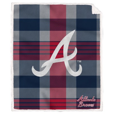 MLB Atlanta Braves Plaid Steel Royal Plush Faux Shearling Blanket