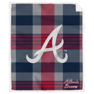 MLB Atlanta Braves Plaid Steel Royal Plush Faux Shearling Blanket - 1 of 1