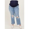 Pinkblush Light Blue Ripped Knee Rolled Cuff Straight Leg Maternity Plus Jeans - 3 of 4