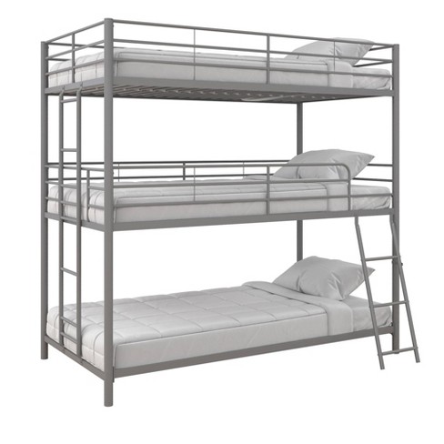 Triple Twin Zeke Kids' Metal Bunk Bed Silver - Room & Joy : Target