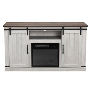 Electric Fireplace Saw Cut TV Stand: Home Essentials, Barn Door Console, Cable Management - Fits 60" TVs - 1 of 4