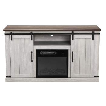 Electric Fireplace Saw Cut Sliding Doors TV Stand for TVs up to 60" Off White - Home Essentials