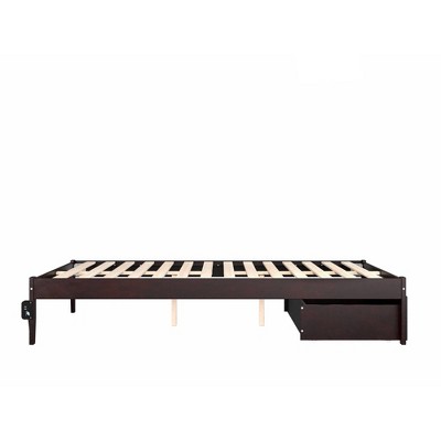 Espresso Queen Bed with Storage Drawer and USB Charger